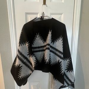 Women's Tribal Knitted Poncho | Winter Cape Shawl with Tassels | One Size
